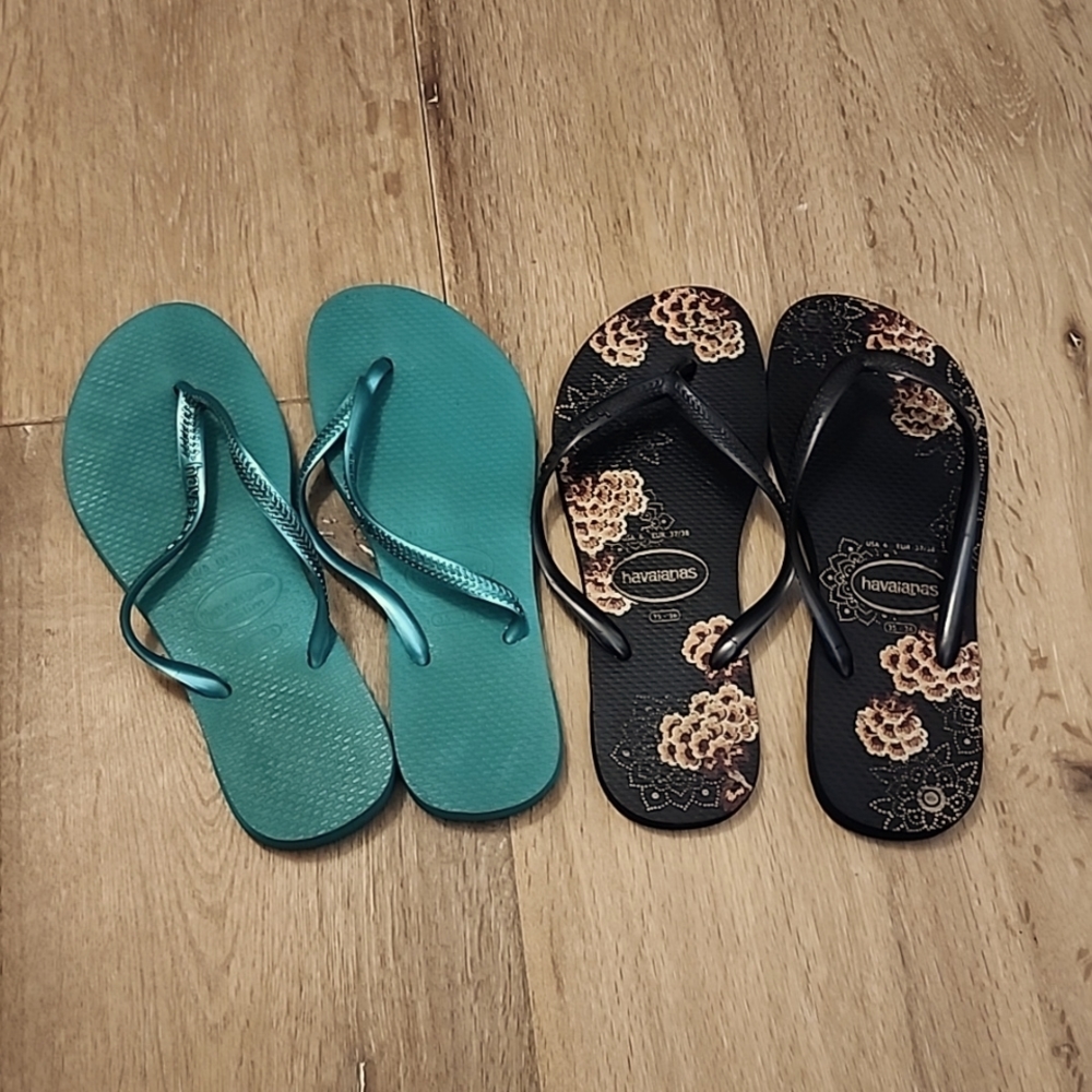 2 pair Havaianas black green 6